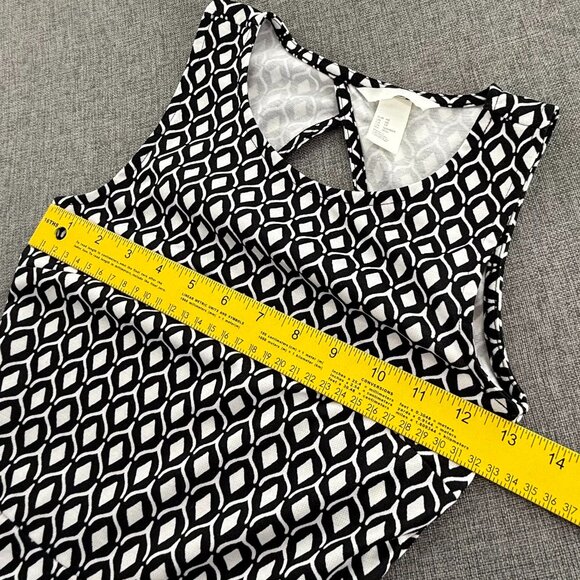 H&M Fit & Flare Dress Black & White XS Sleeveless Open Back Round Neck Geometric - Picture 9 of 12